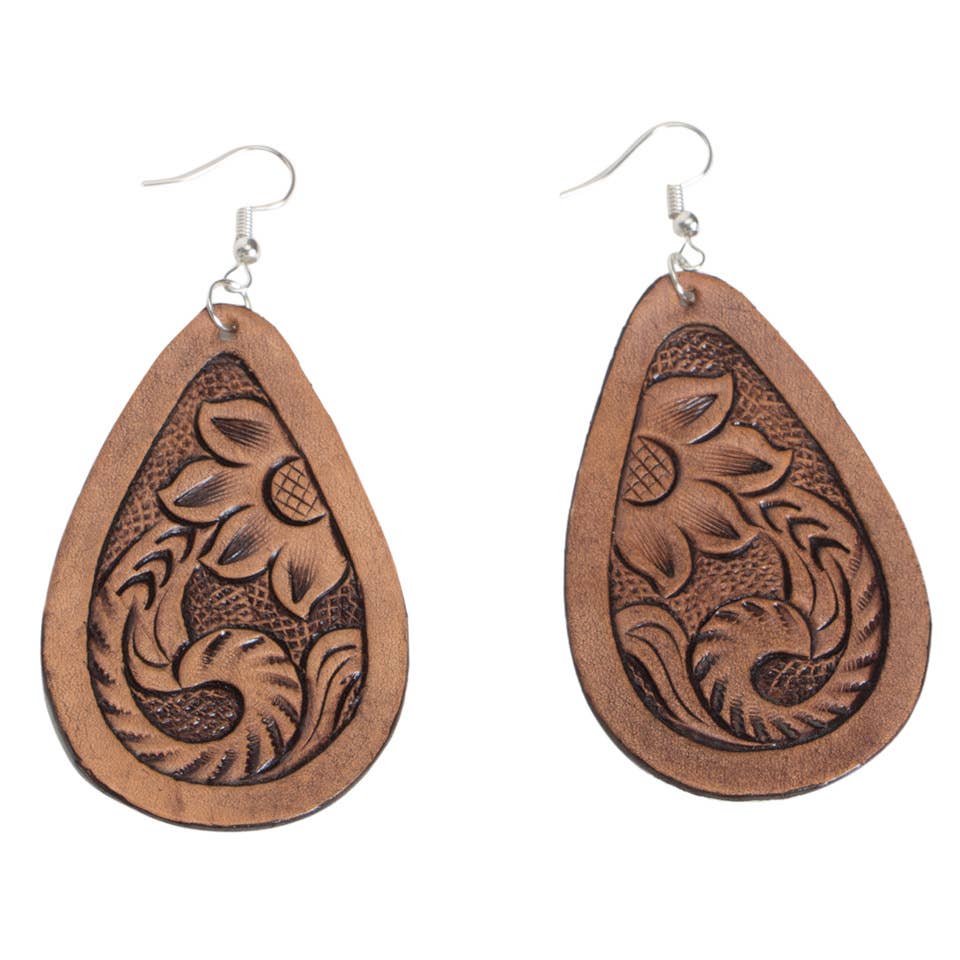 TE-01 - Tooled Pear Drop Earrings -Surgical Steel