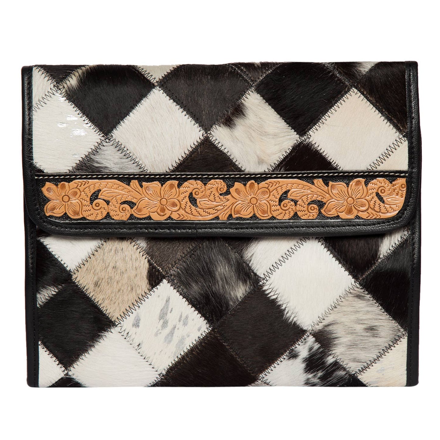 Patchwork Cowhide and Tooling Lthr Makeup Bag – AT65