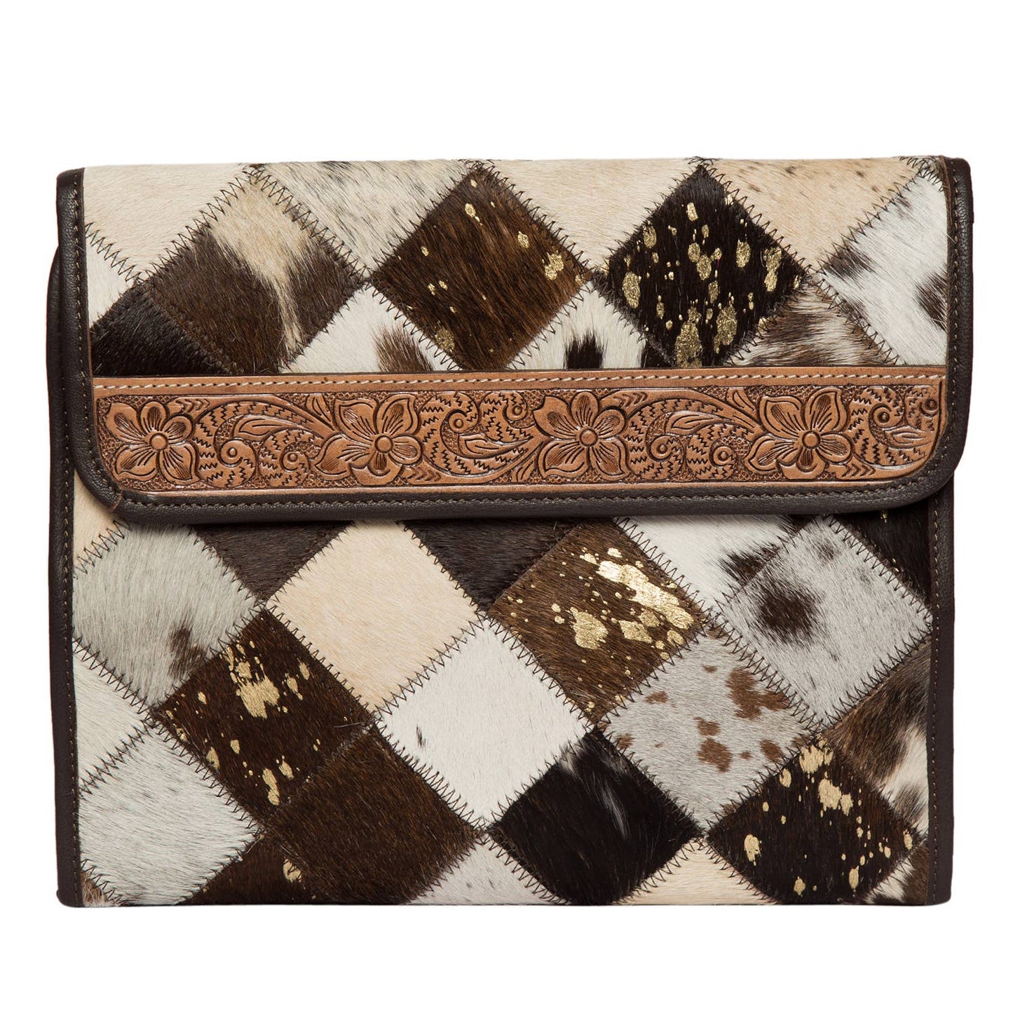 Patchwork Cowhide and Tooling Lthr Makeup Bag – AT65