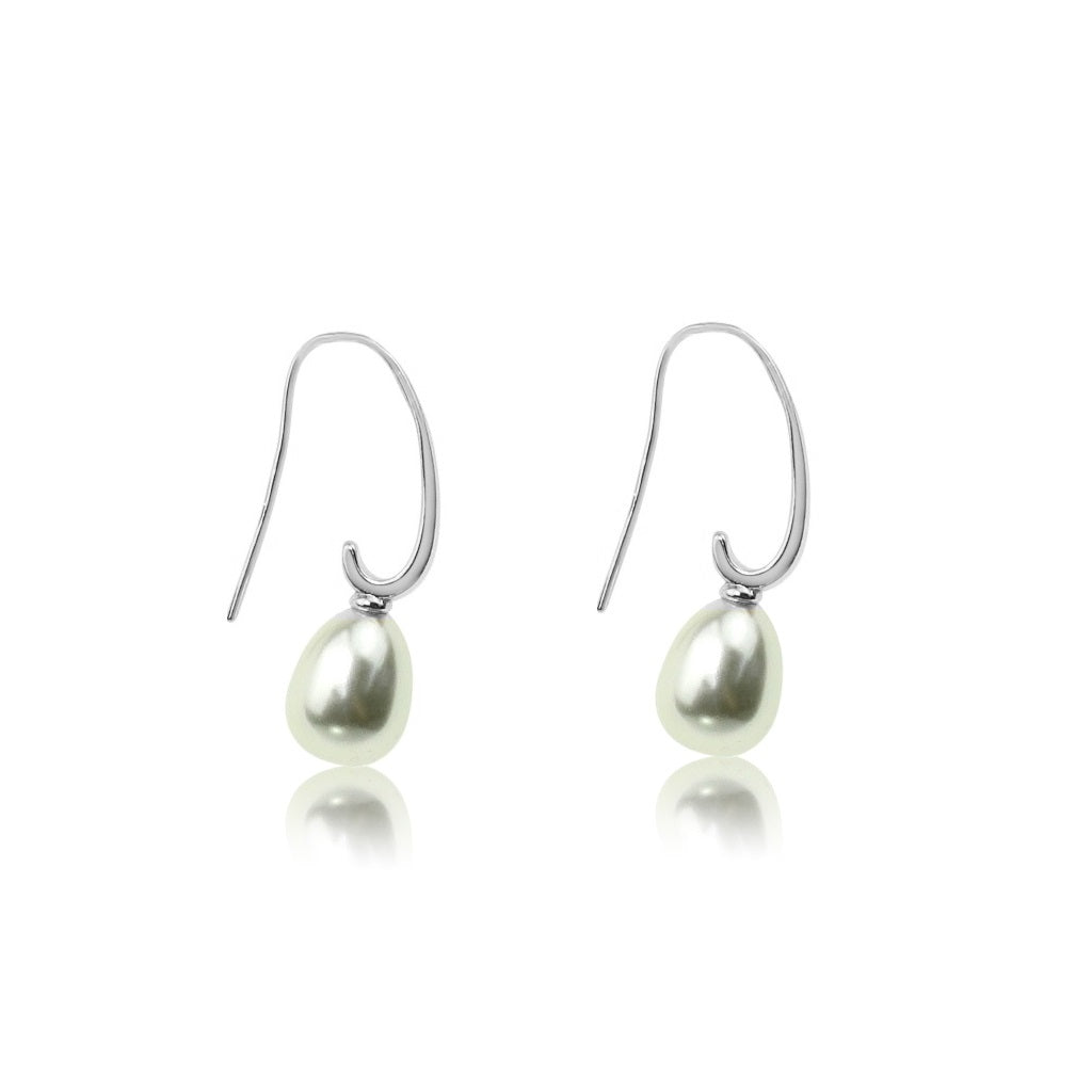 Metal Polished Pearl Drop Earrings