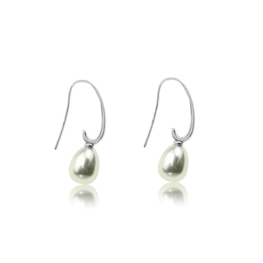 Metal Polished Pearl Drop Earrings