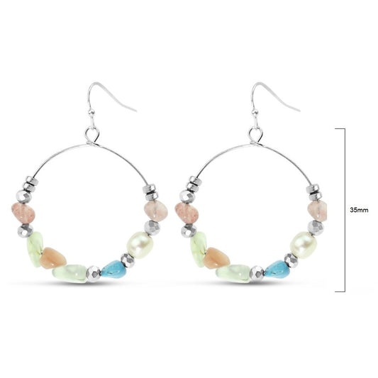 Multi natural stones/fresh water pearl and seashells hoop earrings