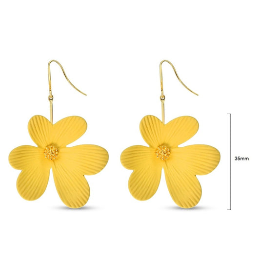 Metal enamel coating Flower earrings with fish hook in Gold/Yellow