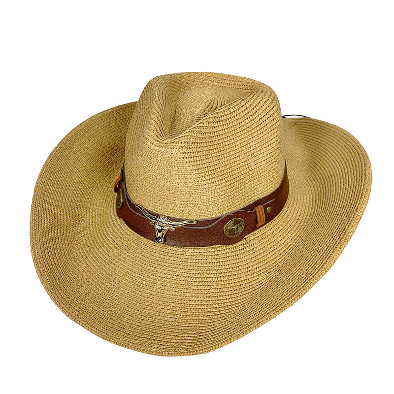 Wide Brim Cowboy Hat with Bull Head Band