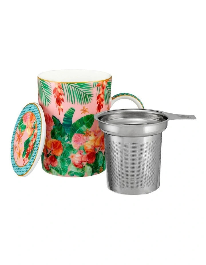 Tropicana Lidded Mug With Infuser 340ml in Pink