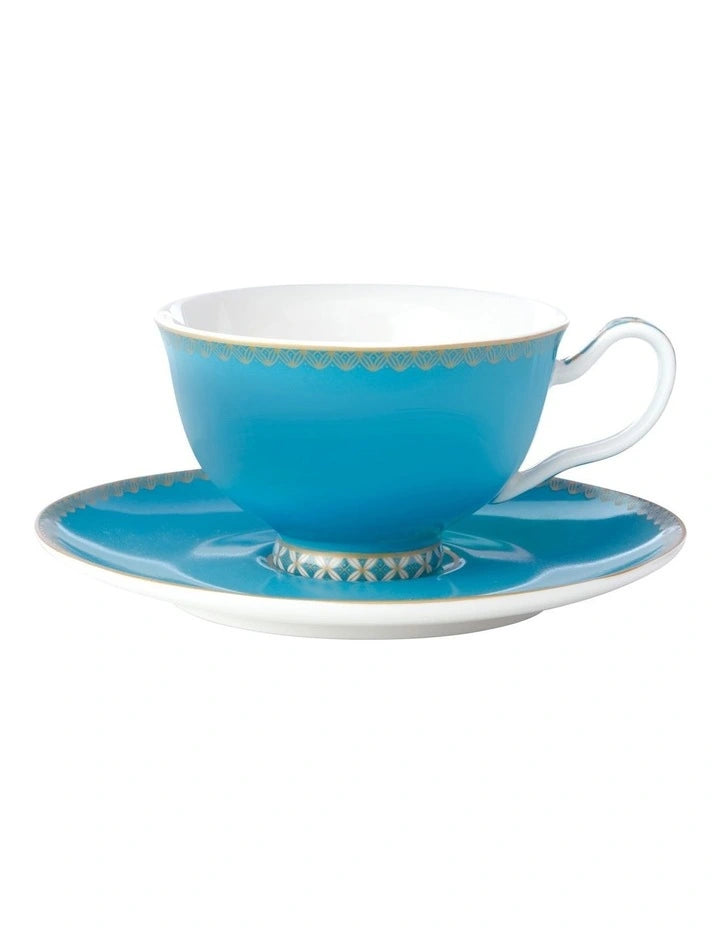 Classic Gift Boxed Footed Cup and Saucer Set 200ml in Aqua