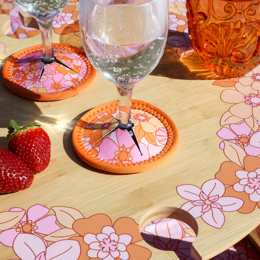 Picnic Retro Big Floral Wine Glass Coaster