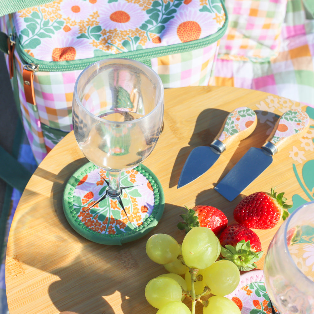 Picnic Retro Spring Big Floral Wine Glass Coaster