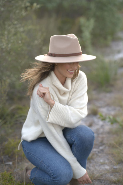 Rhiannon Panama Light Tan Wool Hat