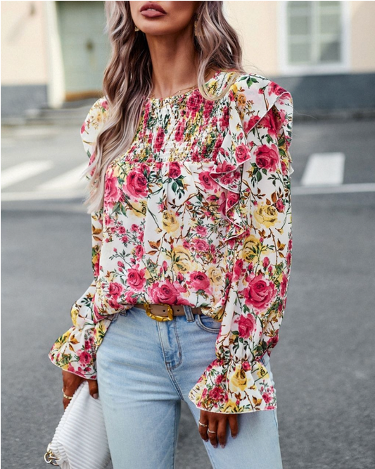 Floral Ruffle Detailed Long Sleeve