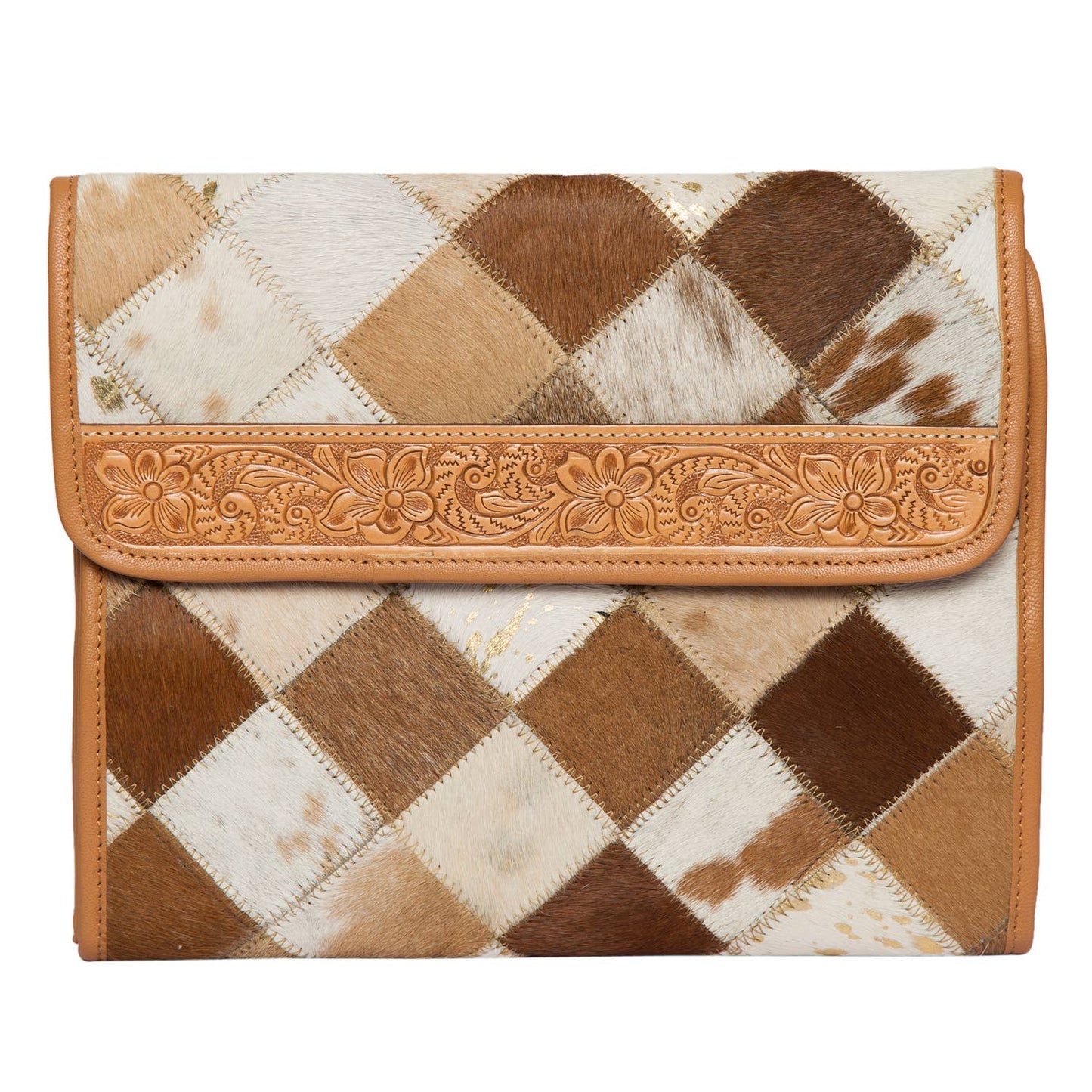 Patchwork Cowhide and Tooling Lthr Makeup Bag – AT65