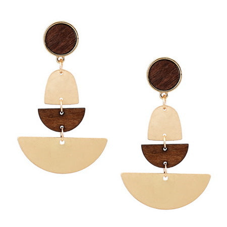 Wood Metal Geo Earrings