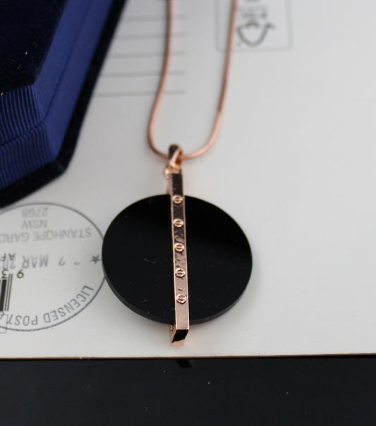 Round Black Rose Gold Necklace